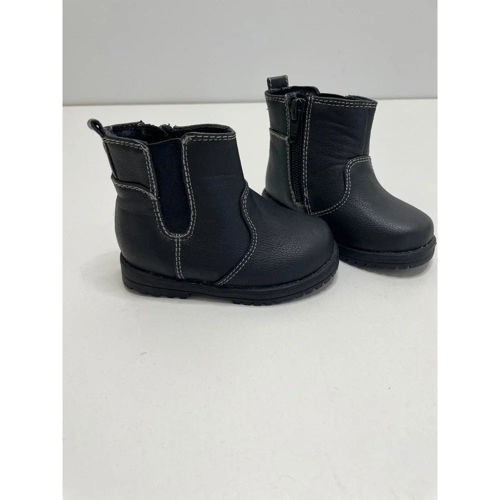 The Children's Place Toddler Boy 4 Black Chelsea‎ Ankle Boots Side Zip Closure